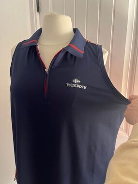 Peter Millar Navy Sleeveless Polo Tank with Red Trim
